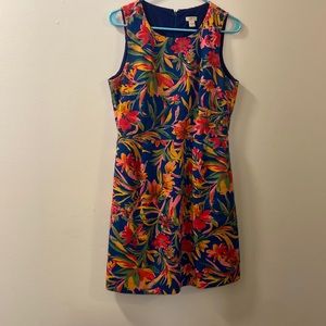 J. Crew Tropical Floral Pleated Sleeveless Cotton Shift Dress with Lining